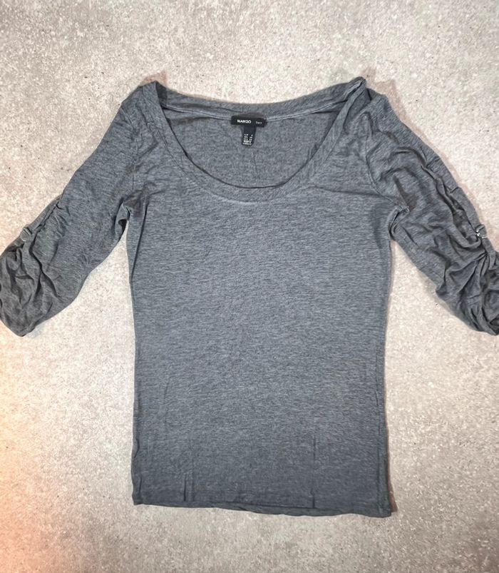 🌟 Haut gris à manches froncées Mango taille S 🌟