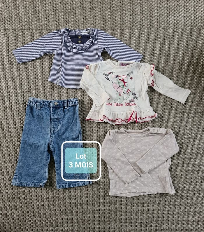 Lot de 3 t-shirts et 1 jean fille - 3 mois