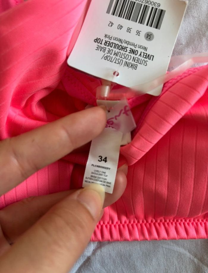 Haut de maillot de bain asymétrique bandeau bretelle rose fushia penti taille XS/34 neuf - photo numéro 3
