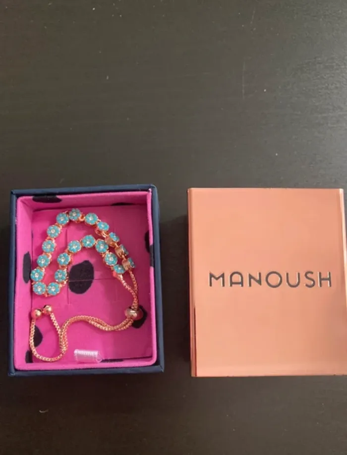 Manoush bracelet turquoise fleurs plaqué or rose - photo numéro 4
