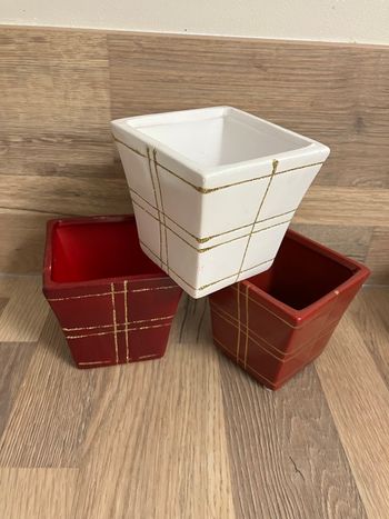 Lot de 3 jolis pots/caches pots blanc et rouge
