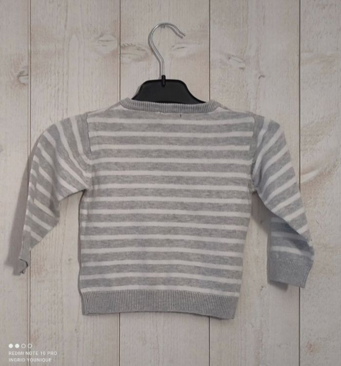 Pull rayé gris et blanc in extenso taille 12 mois - photo numéro 3