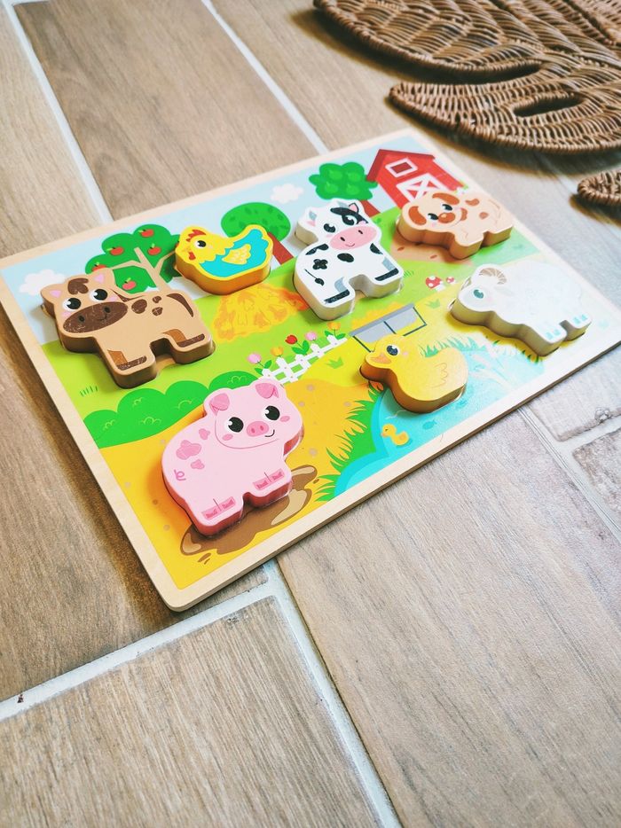 🐴Puzzle encastrement pieces 3D les animaux de la ferme en bois - photo numéro 2