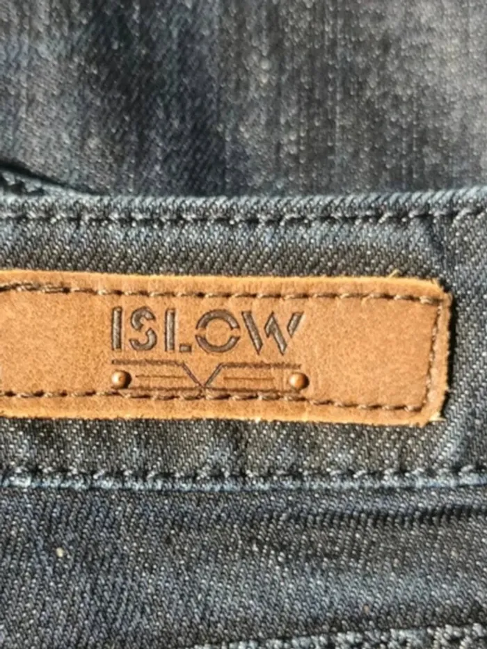 Jean bleu marine marque Islow,coupe regular,taille haute,texture extensible - photo numéro 6