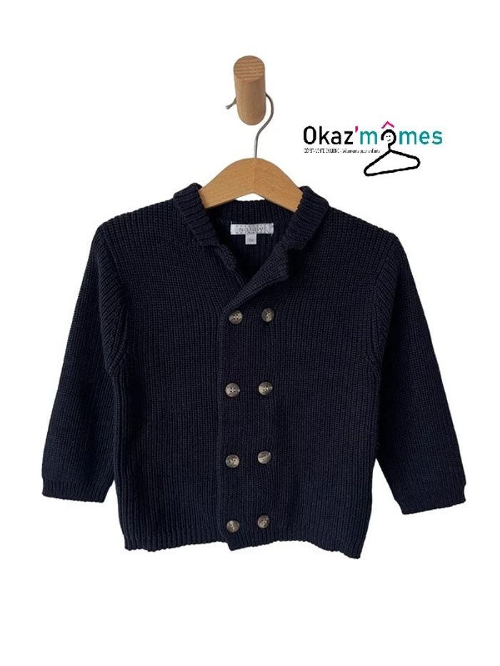 Gilet bleu marine avec col - Natalys 2 ans