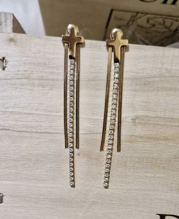 Boucles d’oreilles chaînes cristaux croix acier inoxydable or
