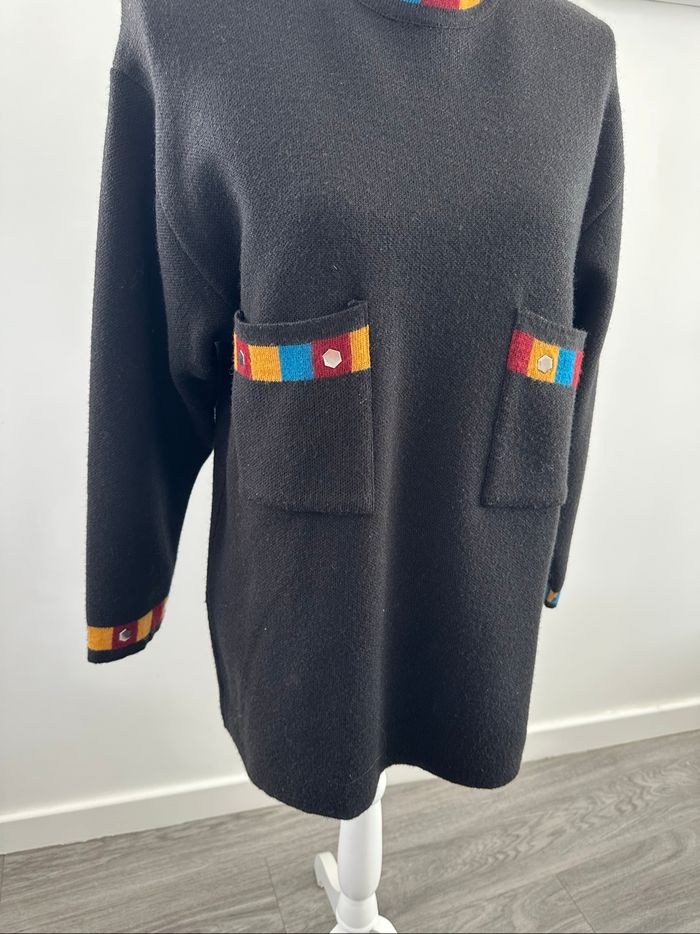 Pull long en laine noir et multicolore Vintage T40 L - photo numéro 3