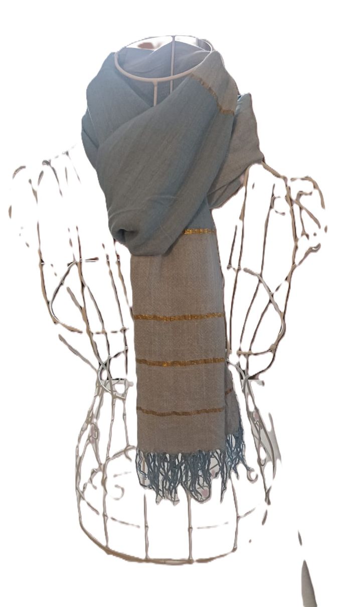 Écharpe Douce bleue Rayures Dorées - photo numéro 4