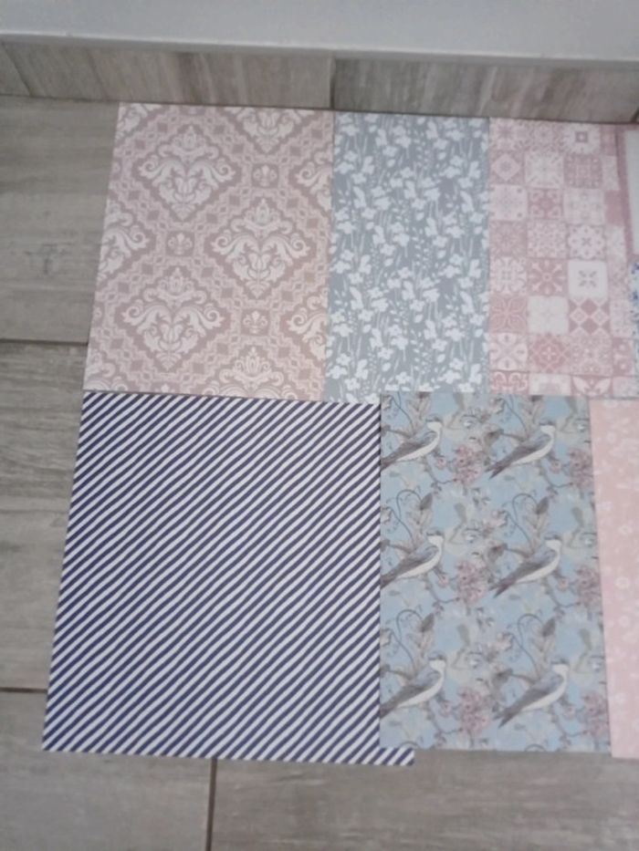 Lot de 7 feuilles scrapbooking rose bleu et beige - photo numéro 2