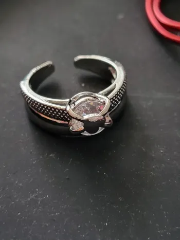 Bague réglable acier inoxydable double couche argenté avec cœur