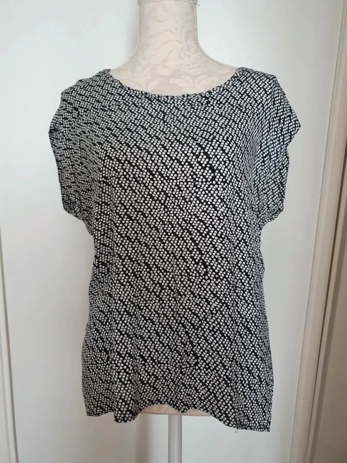 Tee shirt noir blanc motifs mango basics taille XL 42