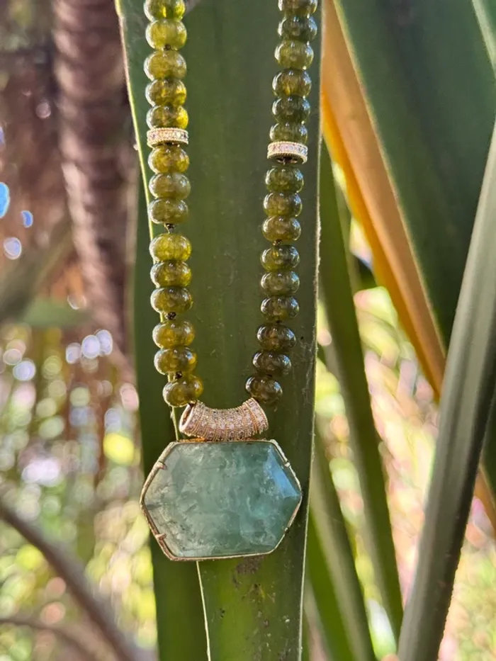 Sublime gros collier habaha Paris jade aventurine zircons acier inoxydable or - photo numéro 2