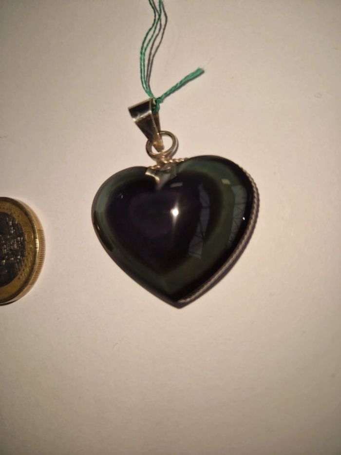 Pendentif obsidienne arc en ciel cœur Mexique - photo numéro 6