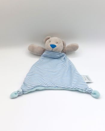 Doudou plat ours gris bleu blanc MES PETITS CAILLOUX rayures forme triangle TBE