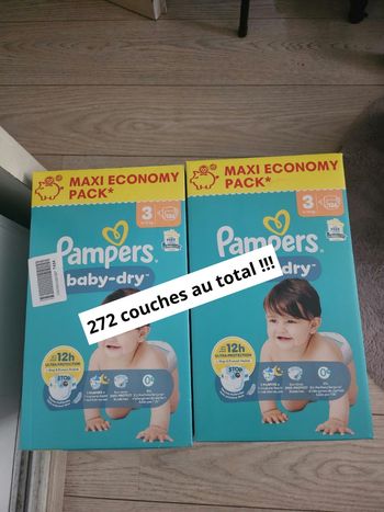 Lot de 2 packs de couches pampers baby dry taille 3