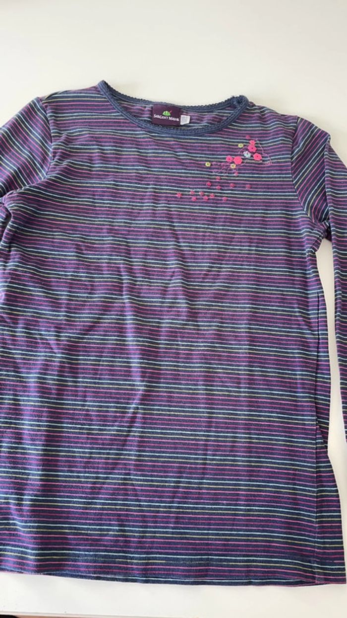 Sergent Major. TEE shirt ML. bleu rayé.