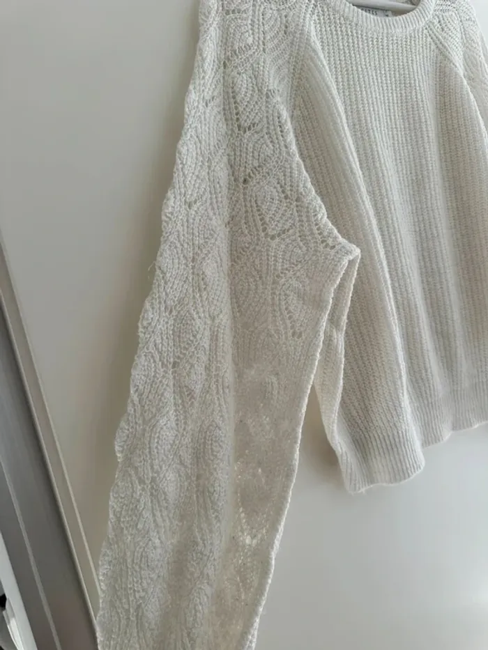 Pull blanc Costes femme M – chaud, doux, manches torsadées - photo numéro 3