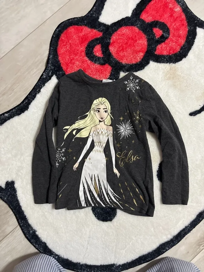 T shirt manche longue gris foncé Disney reine des neiges 4 ans