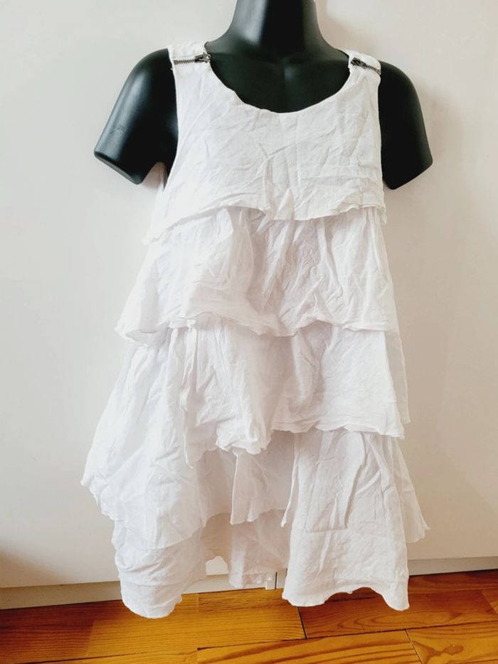Robe Ikks blanc à volants taille XS 34 coquette aesthetic mini dress 53% lin - photo numéro 2