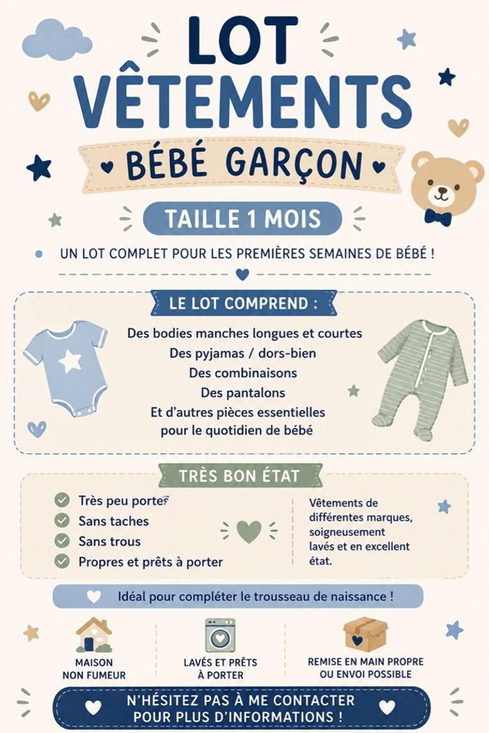Lot vêtement garçon 1 mois - photo numéro 1