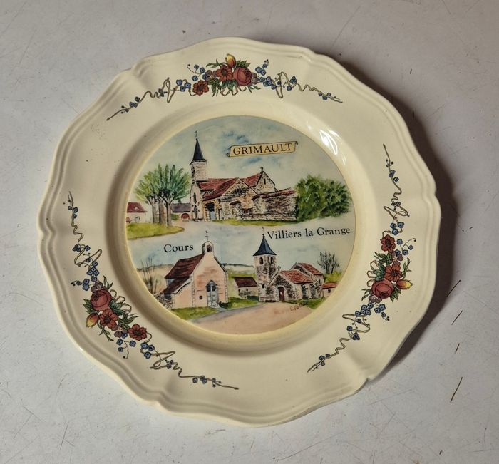 Assiette plate porcelaine sarreguemines obernai paysage grimault vintage