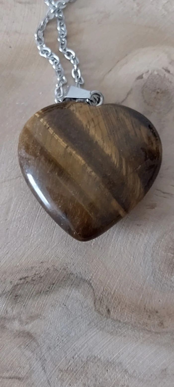 Collier pendentif coeur oeil de tigre - photo numéro 5