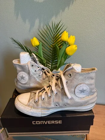 Baskets paillettes haute argentées femme 38