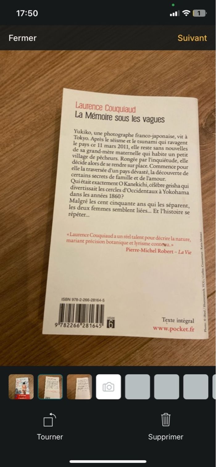 Livre La mémoire sous les vagues – Laurence Couquiaud – Très bon état - photo numéro 3