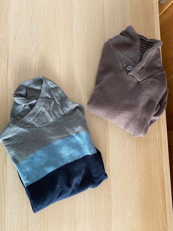 2 pull à col châle garçon 8 ans bleu gris okaidi vertbaudet