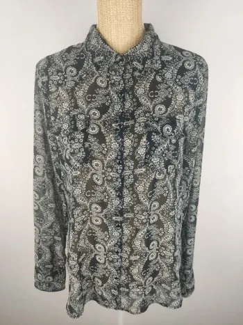 Chemise boutonnée manches longues transparente motif paisley noir et blanc taille XL DDP