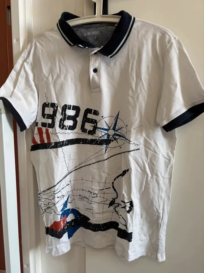 Polo blanc imprimé livergy T.L tbe