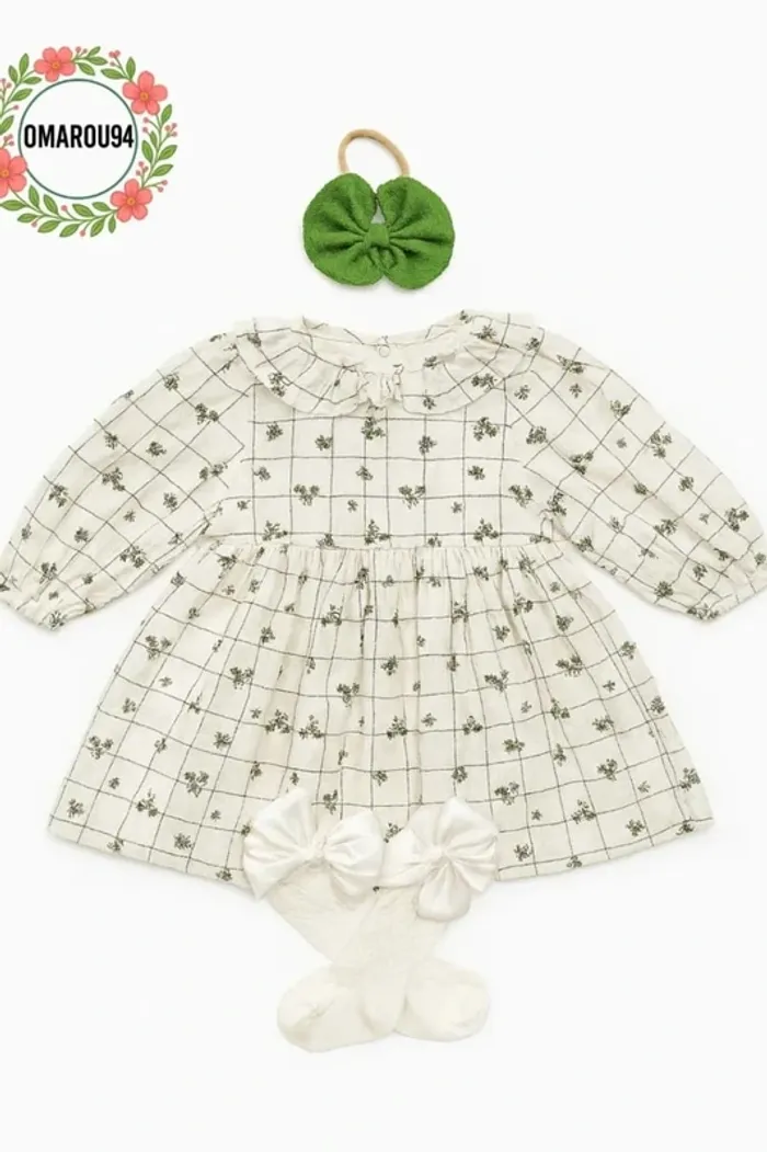 Robe fleurie+bandeau cheveux et chaussettes hautes sergent major fille 12 mois 🎀 - photo numéro 2