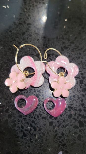Boucles d'oreilles créoles, breloques fleurs, cœurs, interchangeables 