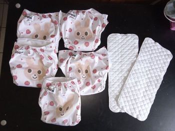 Lot de 5 couches lavables réglable 0 mois jusqu'à 2 ans environ pour bébé fille, insert , motif lapin, 🍓