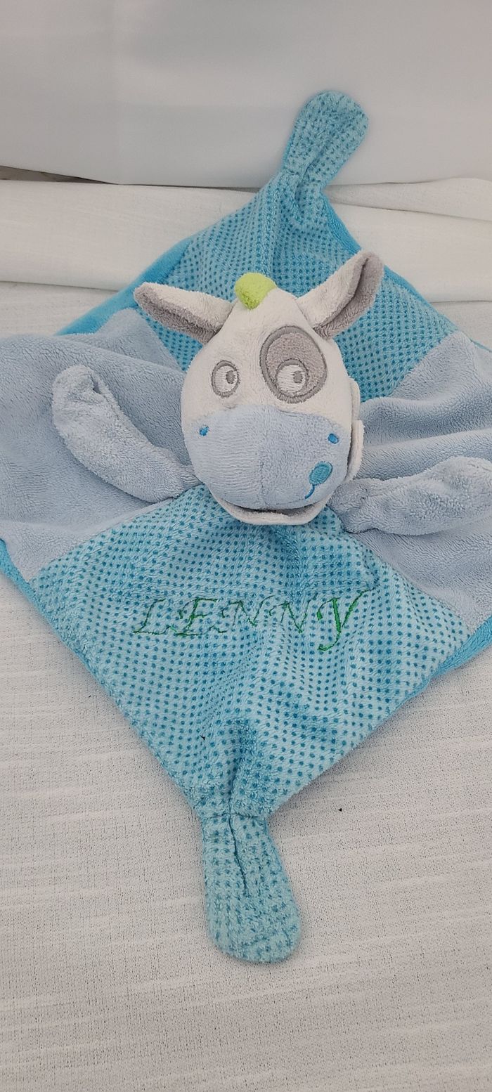 Doudou plat cheval âne MOTS D'ENFANTS bleu pois cocard Leclerc - photo numéro 3