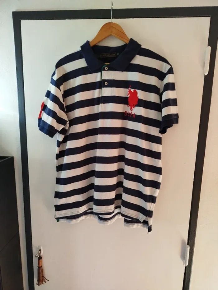 Polo US Polo Assn blanc rayé bleu marine taille XL