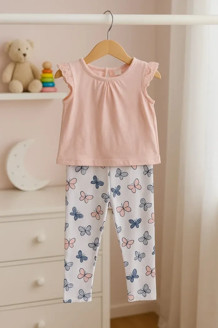 Ensemble H&M fille 2-3 ans (98 cm) Haut rose & legging papillons taille grand