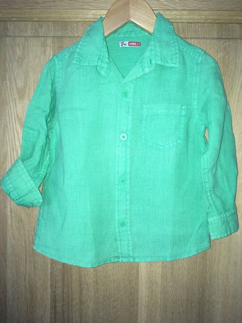 Chemise manches longue garçon Dpam vert uni
