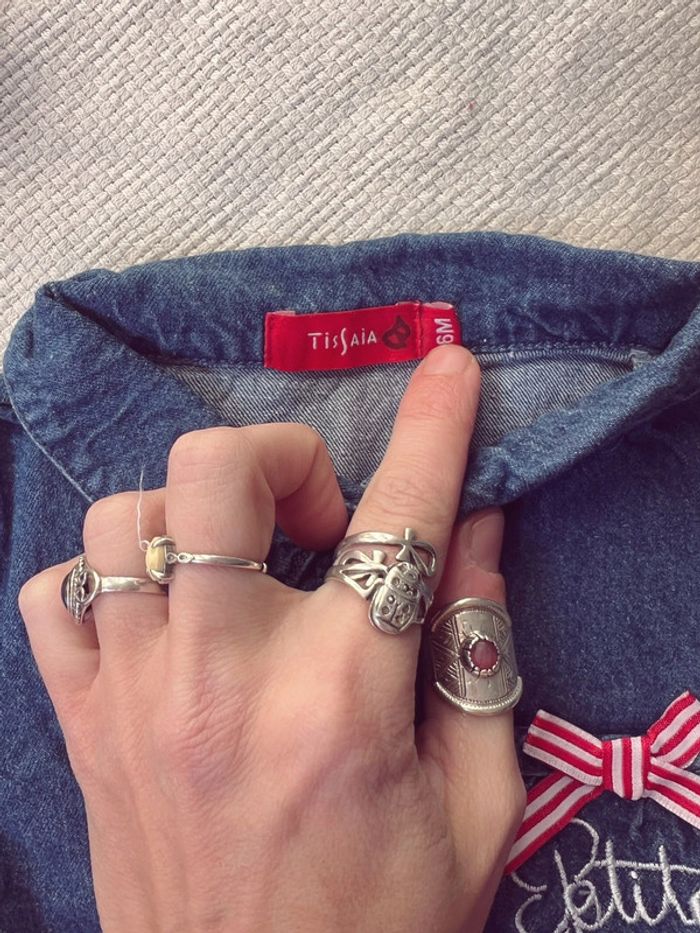 Combinaison short combishort en jean et noeud 6 mois - photo numéro 4