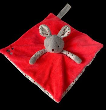 ❤️B6201 Doudou plat mouchoir lapin souris Obaibi rose fluo blanc étoile
