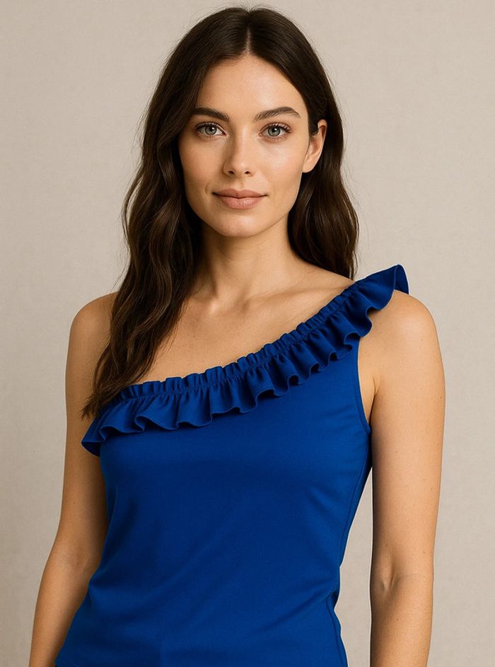 Body string bleu à volants monomanche bretelle épaule - taille M