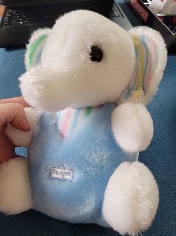 RARE Peluche Éléphant Boulgom 24cm bleu blanc multicolore trompe doudou Made in France collection