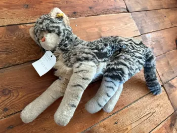 Peluche Chat Steiff ancienne Sigi Katze grand 35cm gris rayé 35cm 1976-79 vintage