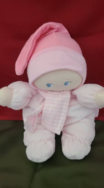 Doudou poupée poupon bébé rose echarpe rayé COROLLE 2012