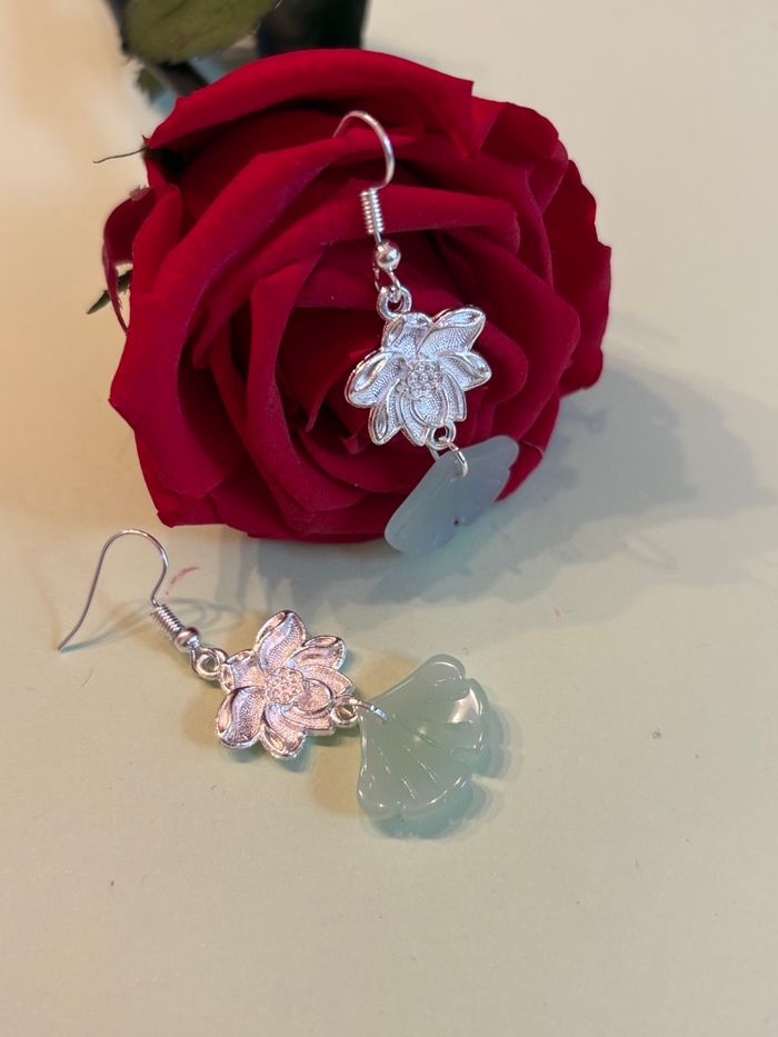Boucles d'oreilles Ginkgo & Fleur de Lotus – Style Bohème / Zen - photo numéro 1