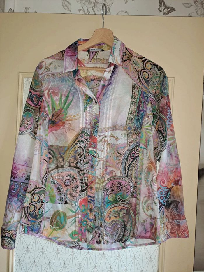 Superbe chemisier femme 38 transparent multicolore bianca comme neuf porté 1 fois