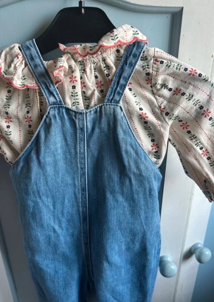 🌼 Ensemble salopette jean & chemise fleurie – 12 mois – Tape à l’œil 👶 - photo numéro 8
