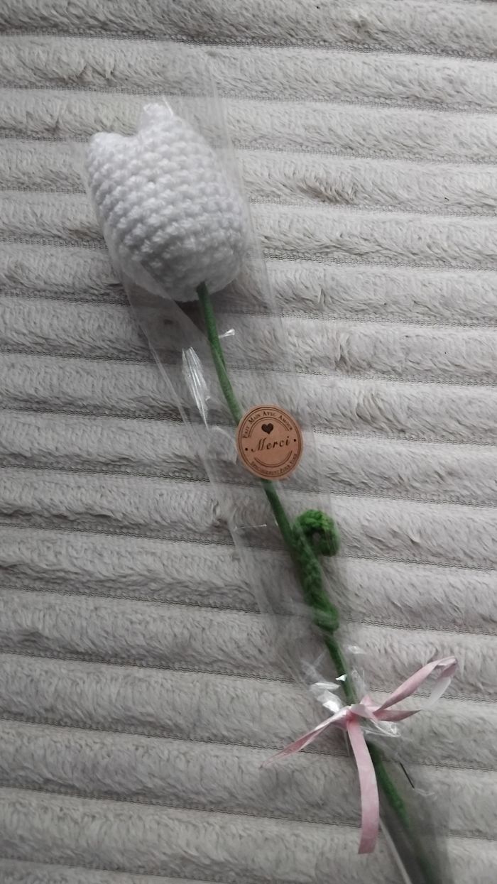 Fleur éternelle tulipe blanche crochet - photo numéro 2