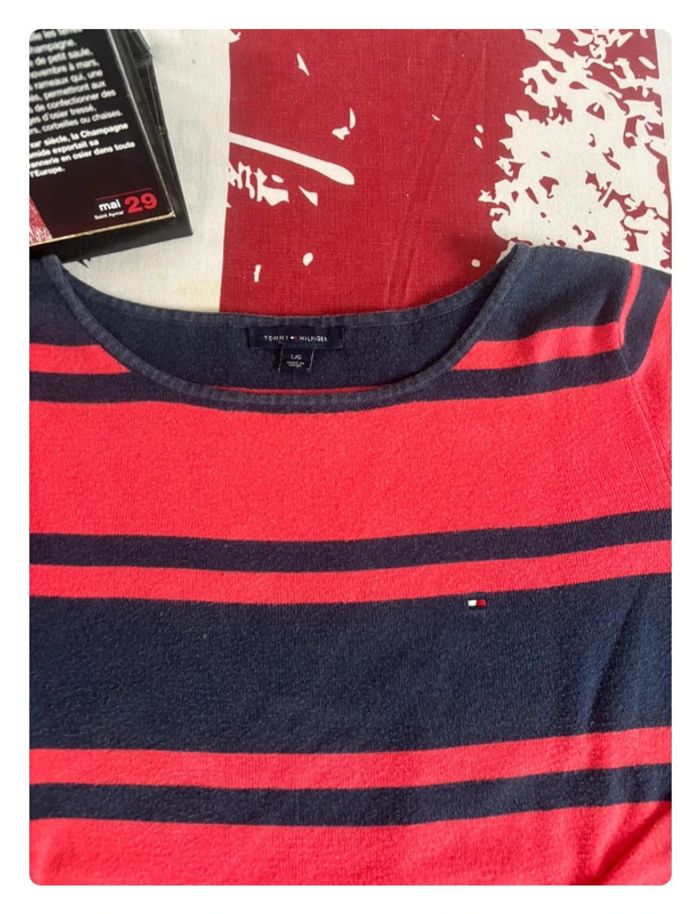 Sweat Tommy Hilfiger M/L rouge liserés bleu - photo numéro 2