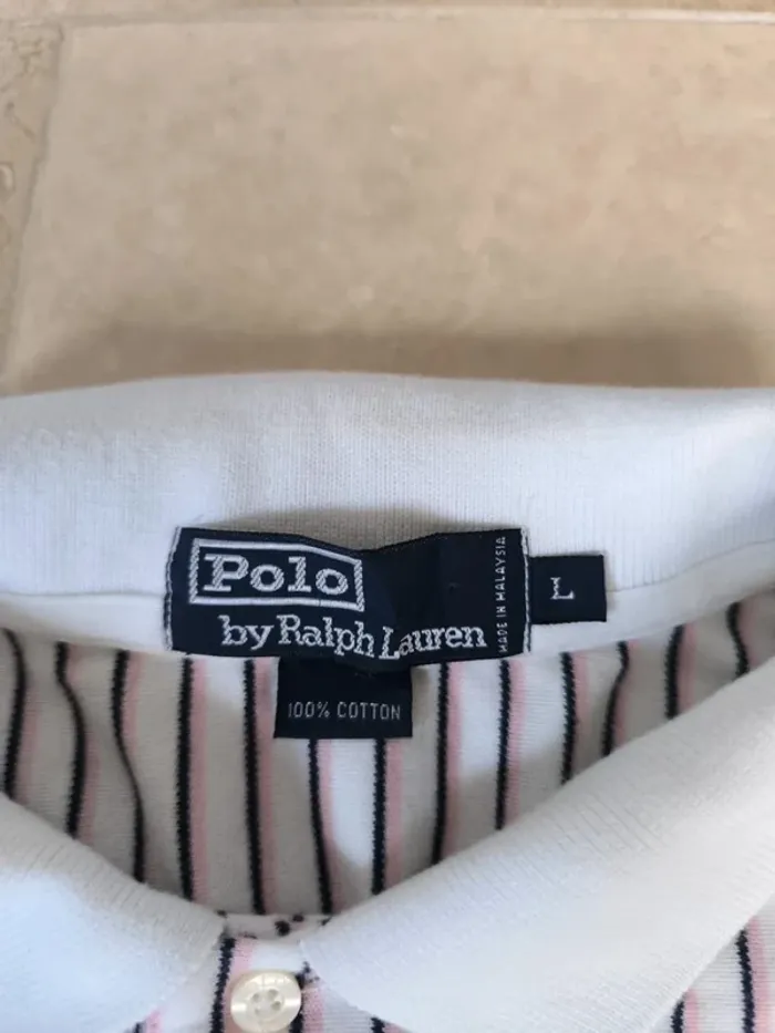 Polo Ralph Lauren homme L extra long vintage rayures verticales excellent état sauf une tache devant - photo numéro 4